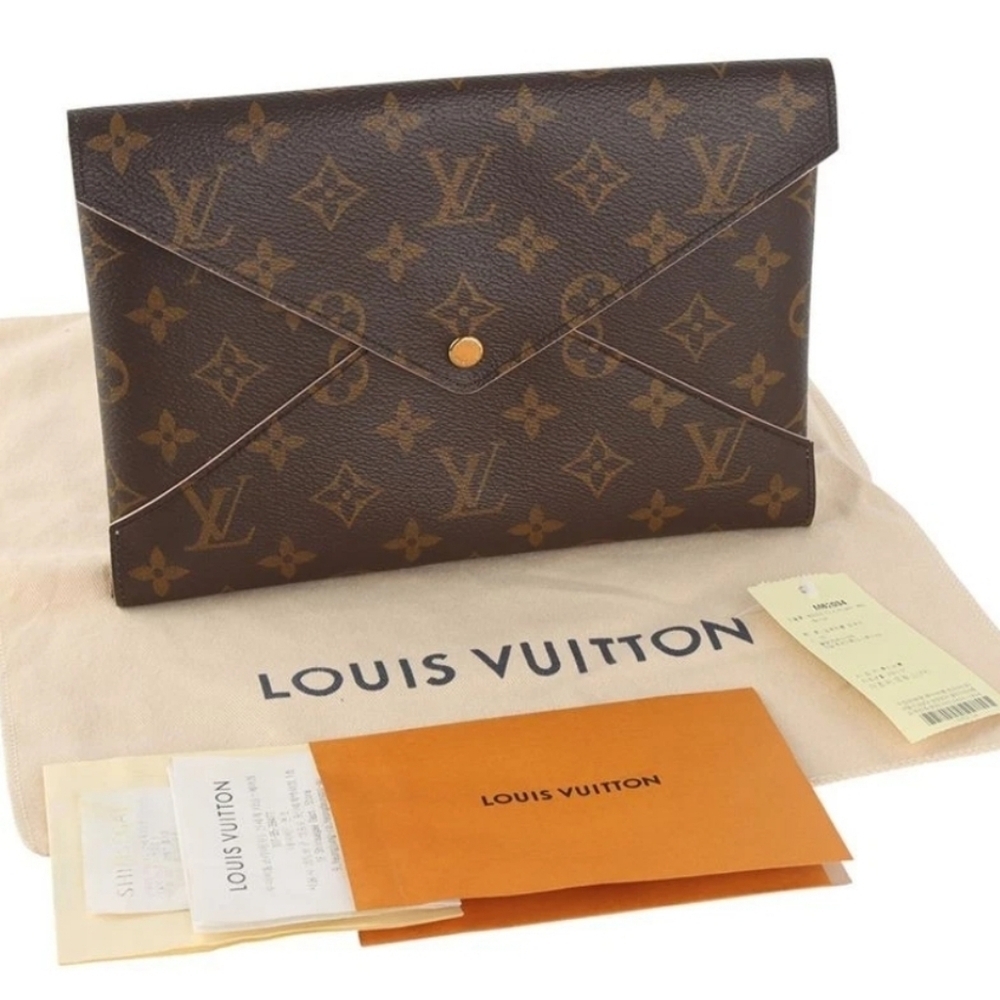 Double Certified Authentic Louis Vuitton Brown and Tan Monogram Envelope Clutch